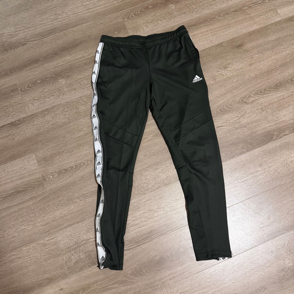 Adidas Green Sweats with White Logo Stripes